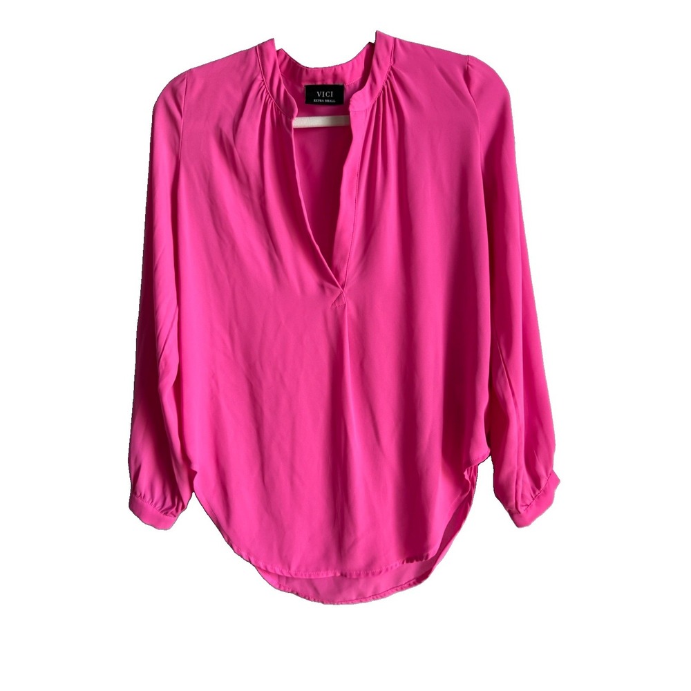 VICI To The Fullest Split Neck Blouse XS Hot Pink Fuchsia Barbiecore Dopamine